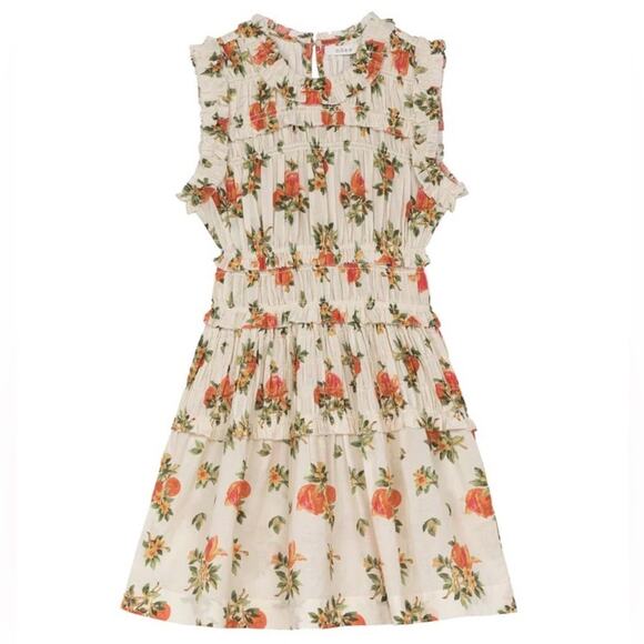 Doen Martha Shirred Ruffle Cotton Sleeveless Mini Dress Orangerie Floral - Picture 13 of 14